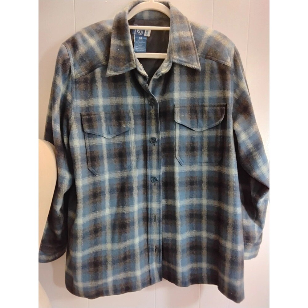 Venezia Jeans VJ Jacket Blue Plaid Wool Blend Sz 18/20 Fully Lined Button-Up